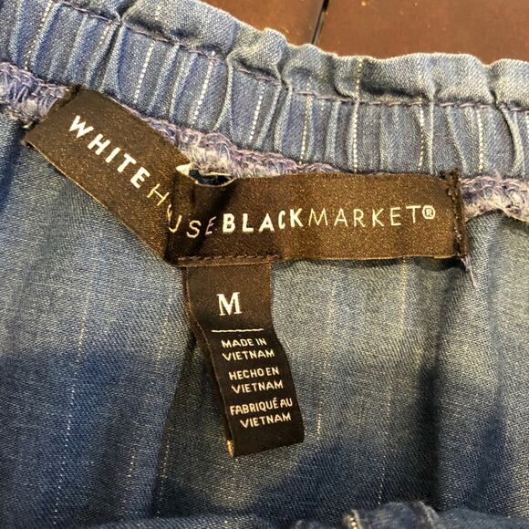 WHBM blue demin metallic striped ruffle trim top size Medium - Picture 7 of 12